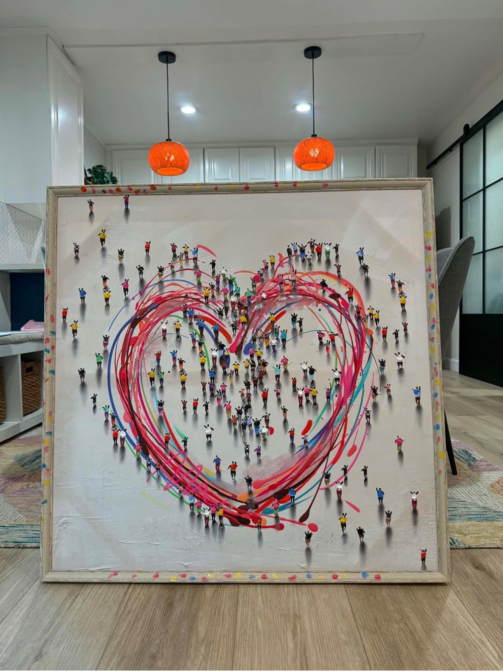 Framed Heart Crowd Wall Art - Multicolor canvas/painting